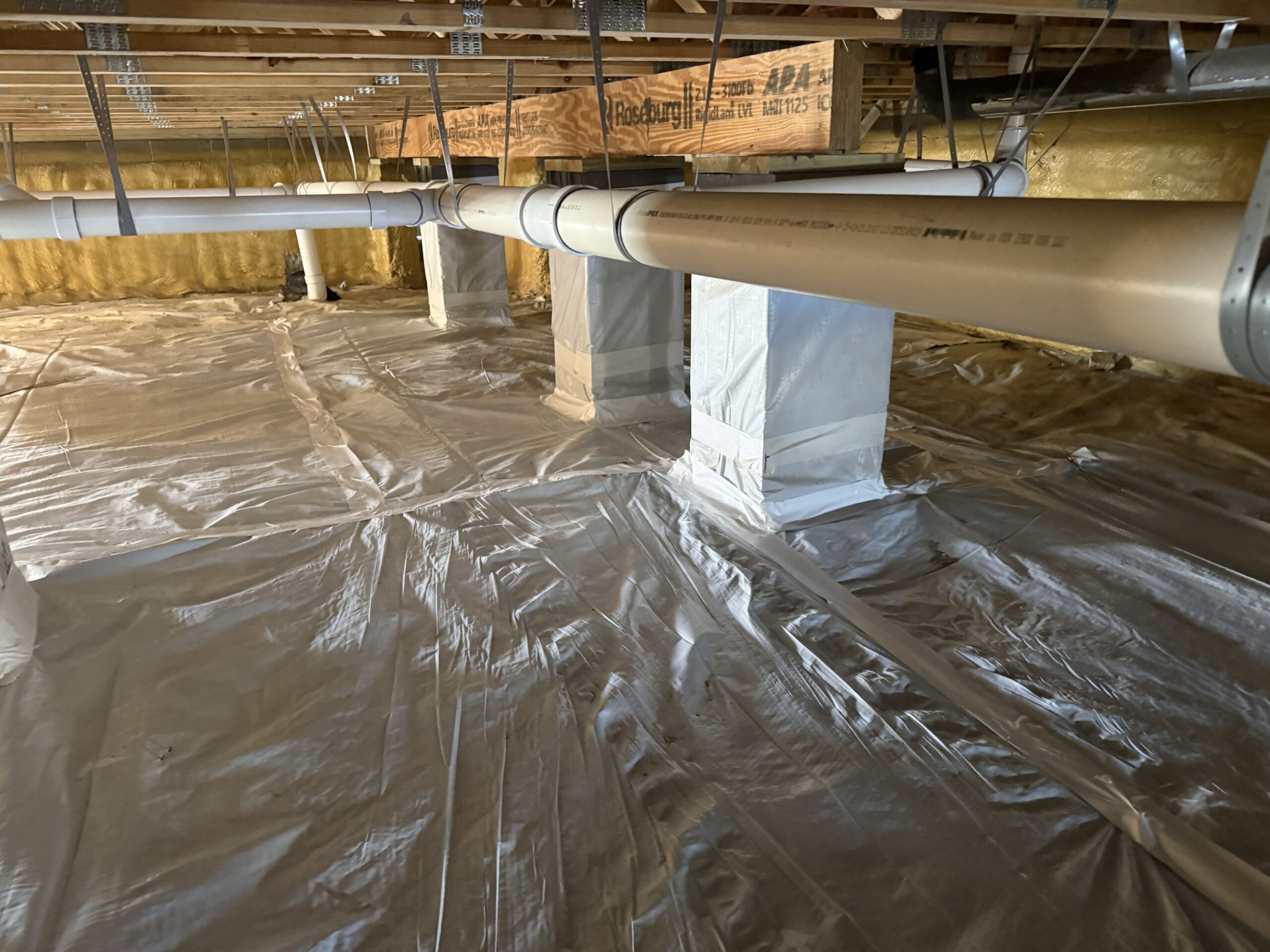 A North Carolina crawl space insulated with closed cell spray foam insulation.