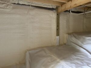 An encapsulated crawl space with a termite inspection band.