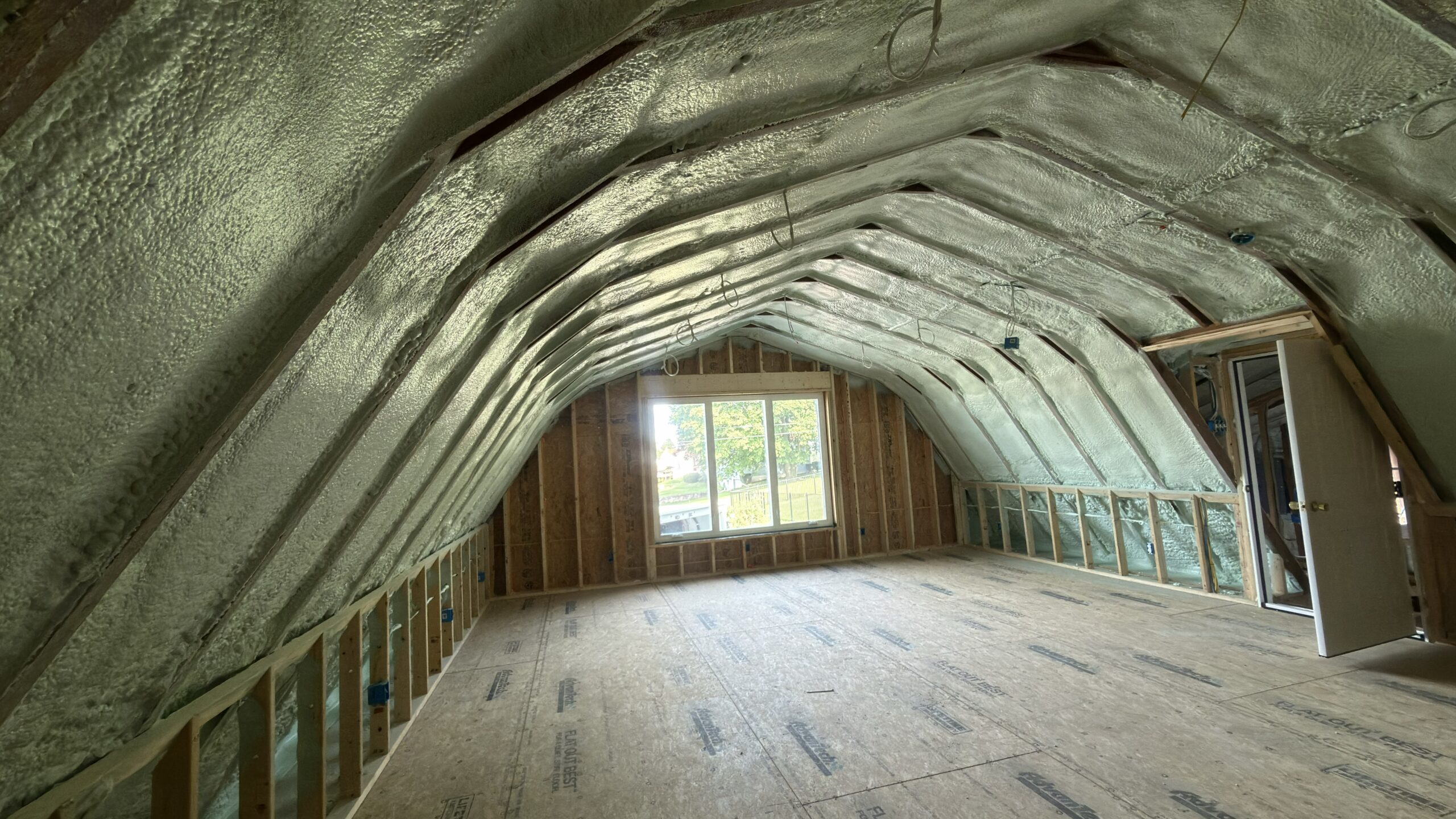 3 inches of closed cell spray foam installed on the slopes of a new construction home.